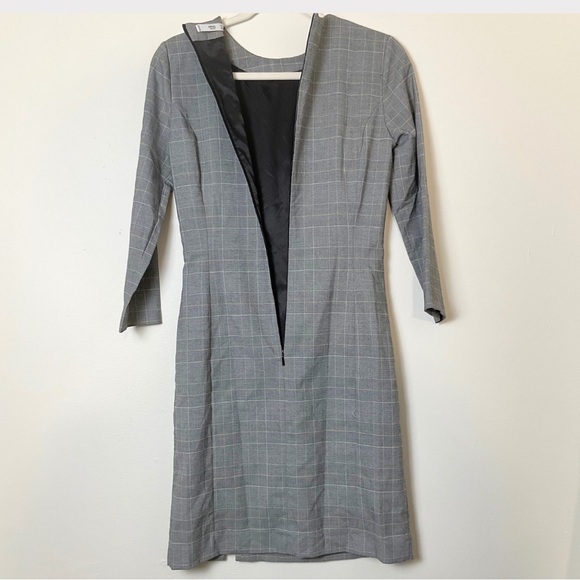 Mango MNG Gray Shift Dress Plaid Long Sleeve Knee Length 4 - Picture 9 of 13